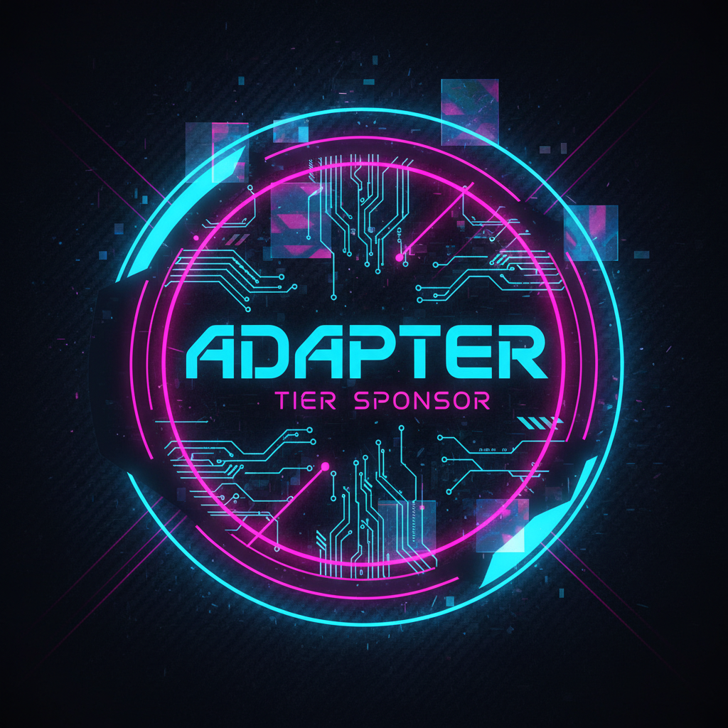 I need a sponsor badge for ADAPTER type. 

The descripiton for adapter is
Agile innovators embracing change

Mid-level booth, logo on website and program, inclusion in management/strategy sessions

The idea is to be in CYBERPUNK style and to have the ADAPTER tier as text.