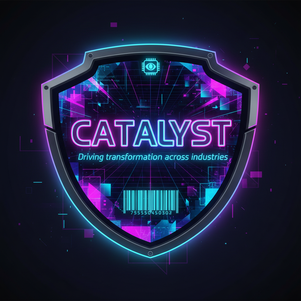 I need a sponsor badge for CATALYST type. 

The descripiton for supporter is
Driving transformation across industries

featured in design/marketing tracks, highlighted in social media and newsletters

The idea is to be in CYBERPUNK style, should contain CATALYST tier as text